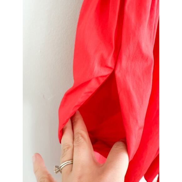 Madewell | NWT Smocked Puff Sleeve Midi Dress in Poplin in Cerise Red | Sz L - Picture 5 of 10